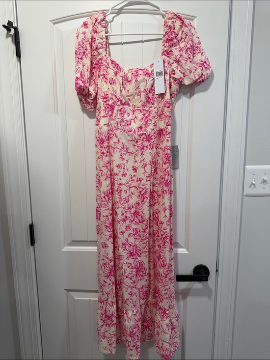 London Times Dresses & Skirts - Pink Floral Puff Sleeve Maxi Dress size 8 NWT